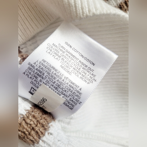 Express Men's 100% Cotton Knit Crew Neck Striped Sweater Biege/White Small - Picture 5 of 16